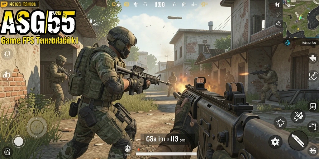 Screenshot gameplay ASG55 menampilkan aksi menegangkan dalam pertempuran FPS.