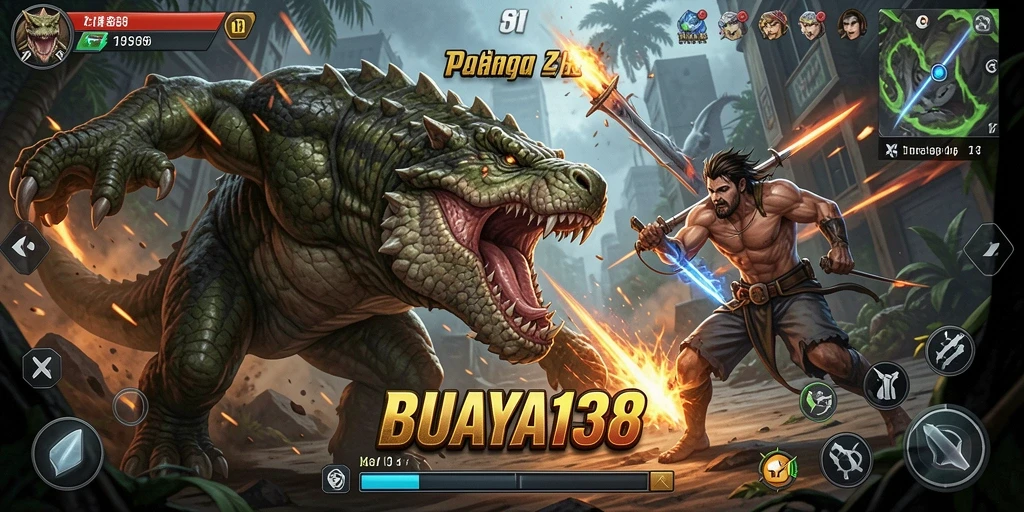 Screenshot gameplay BUAYA138 dengan pertempuran mendebarkan.