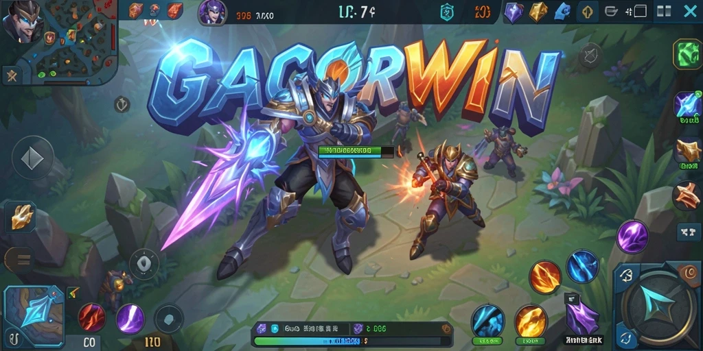 Screenshot utama GACORWIN menampilkan aksi seru dalam gameplay MOBA.