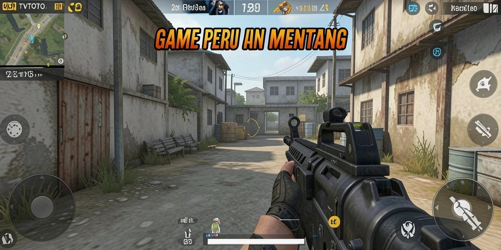 Tangkapan layar <strong>TVTOTO</strong> menampilkan aksi menembak yang mendebarkan di medan perang FPS.