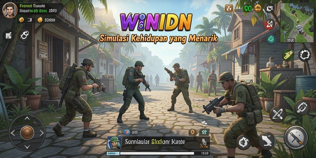 Tampilan gameplay WINIDN yang menampilkan simulasi kehidupan yang mendalam.